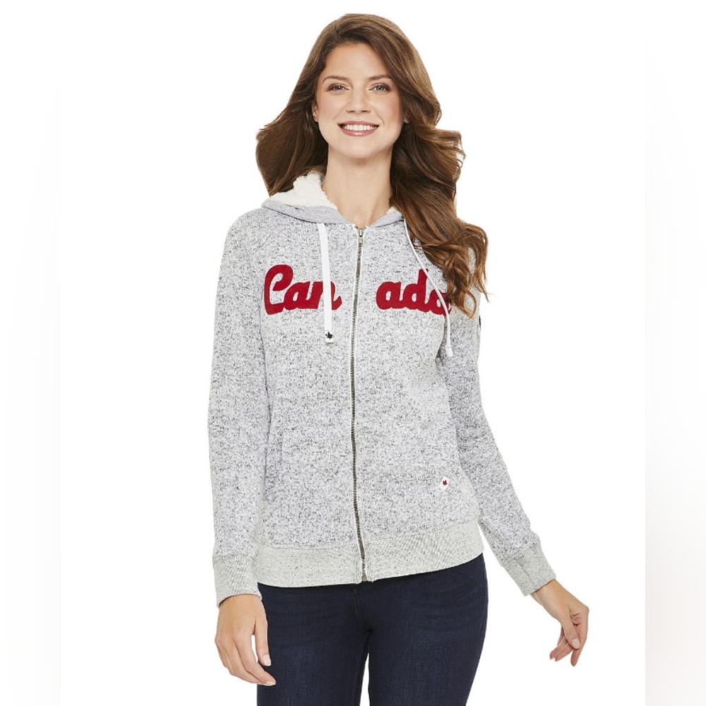 CANADIANA Grey Fleece Lined Canada Full Zip Hoodie Size Medium
